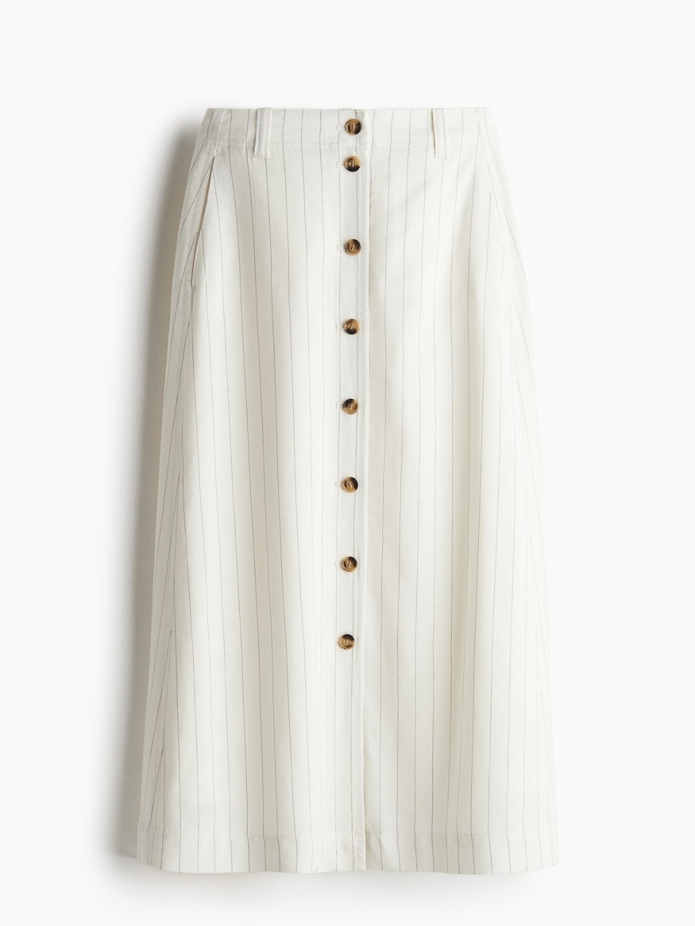 H&M NWT Linen Pinstripe Button-Front Midi Skirt